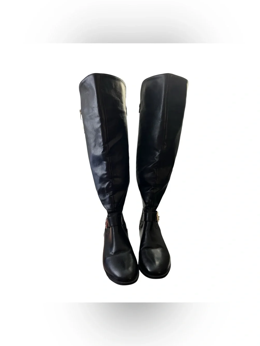 ShoeDazzle Cersei Riding Boots Quilted Side Zip Buckle Black 8
